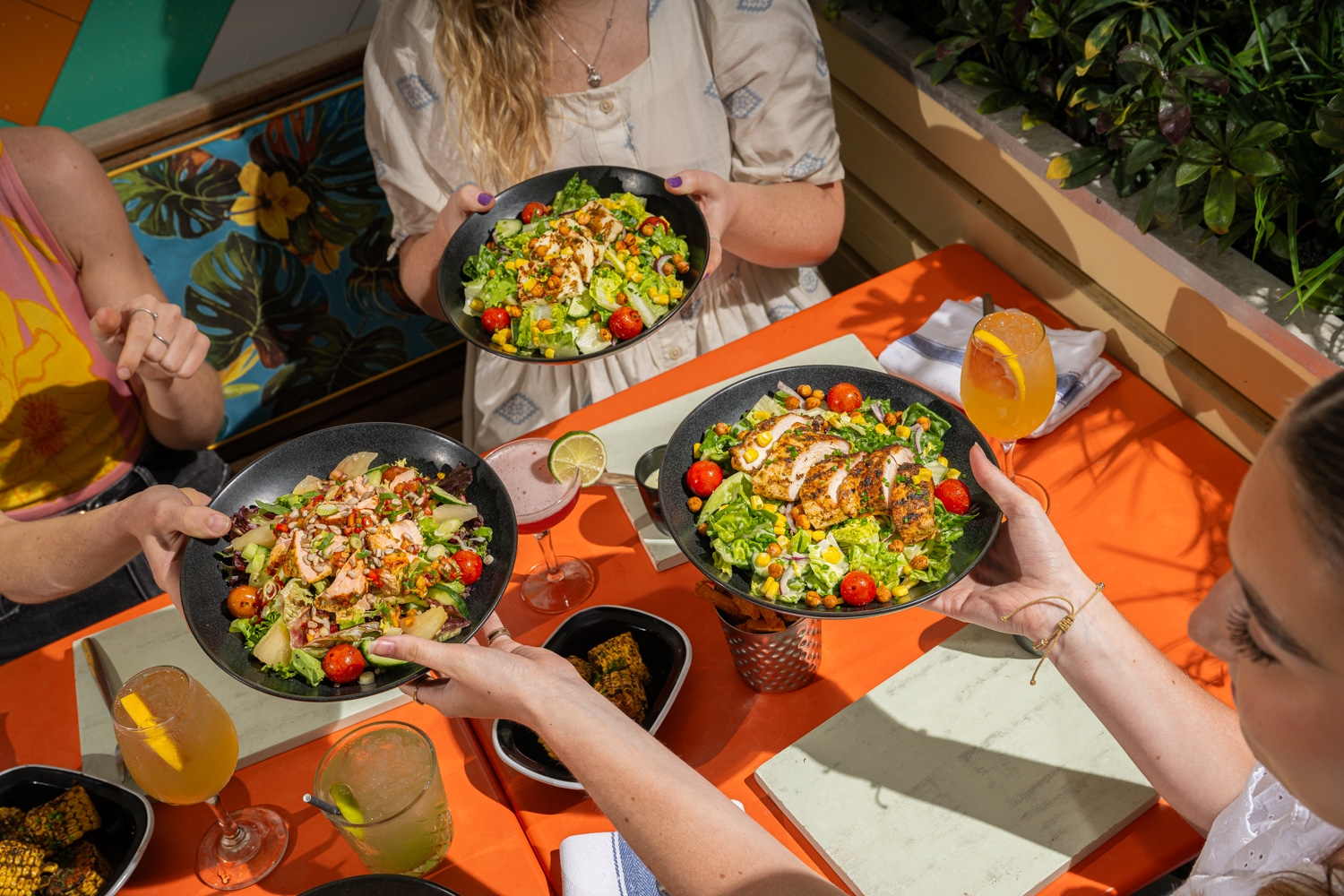 Three salads with toppings