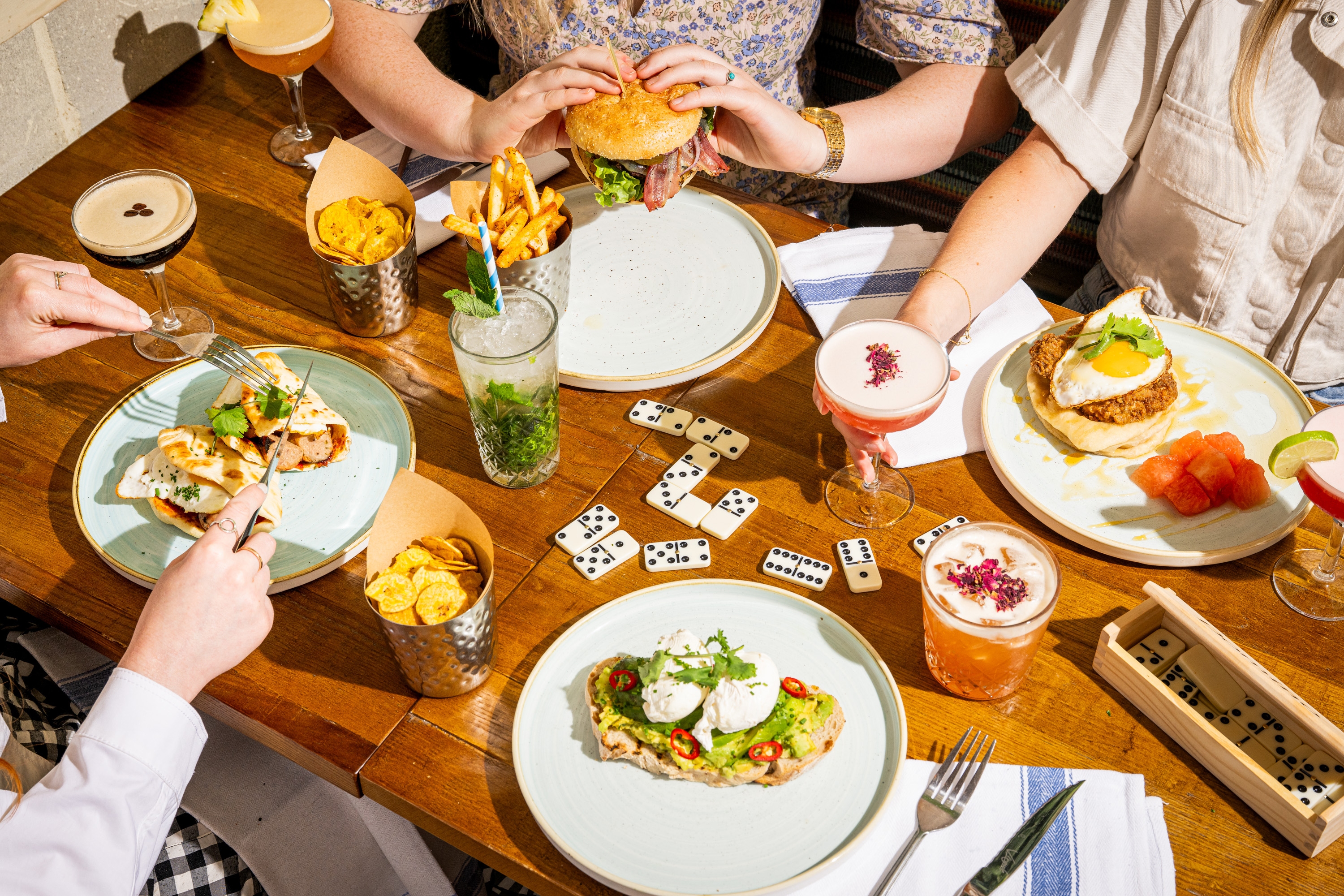 group booking eating brunch