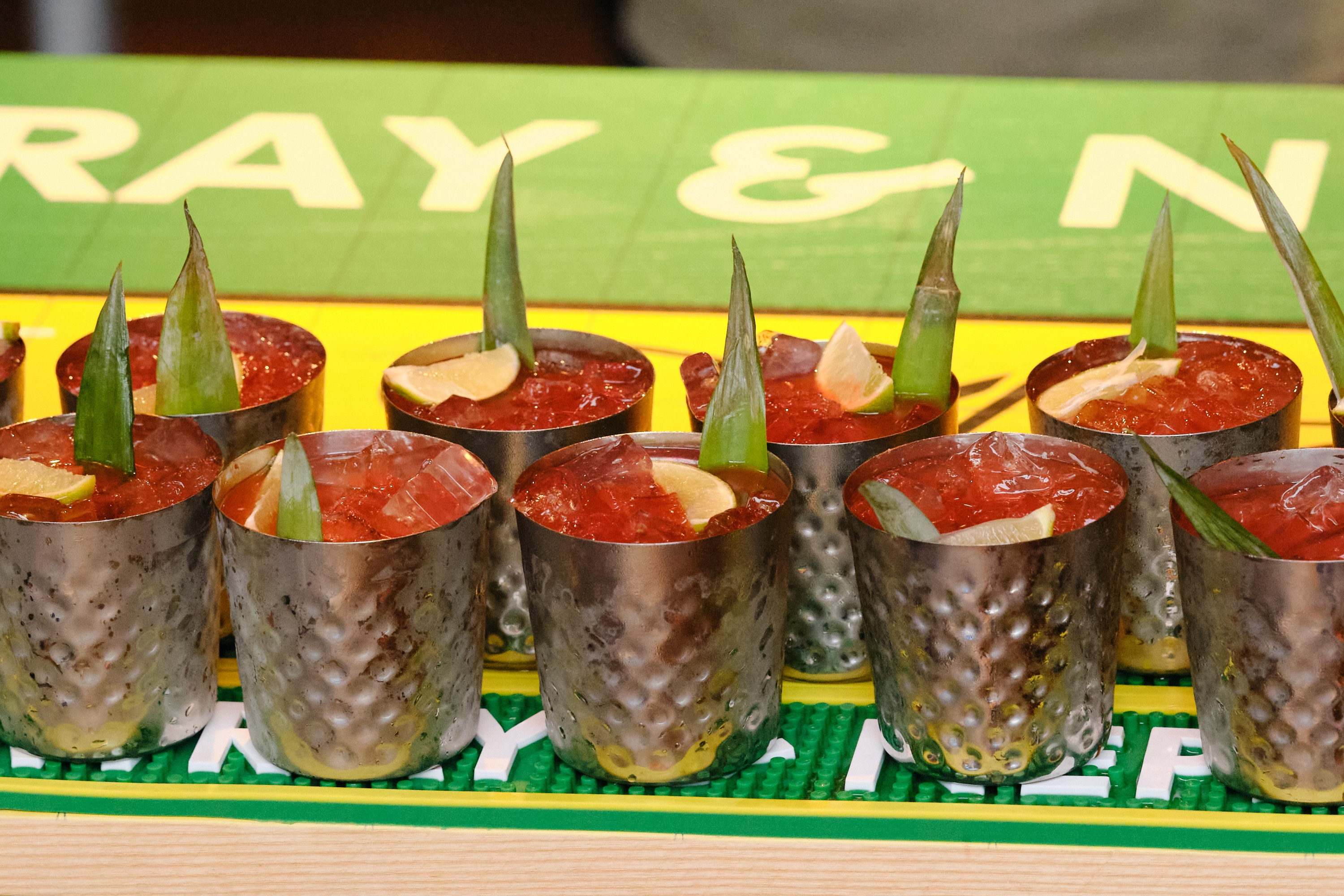 Rum punches lined up on bar