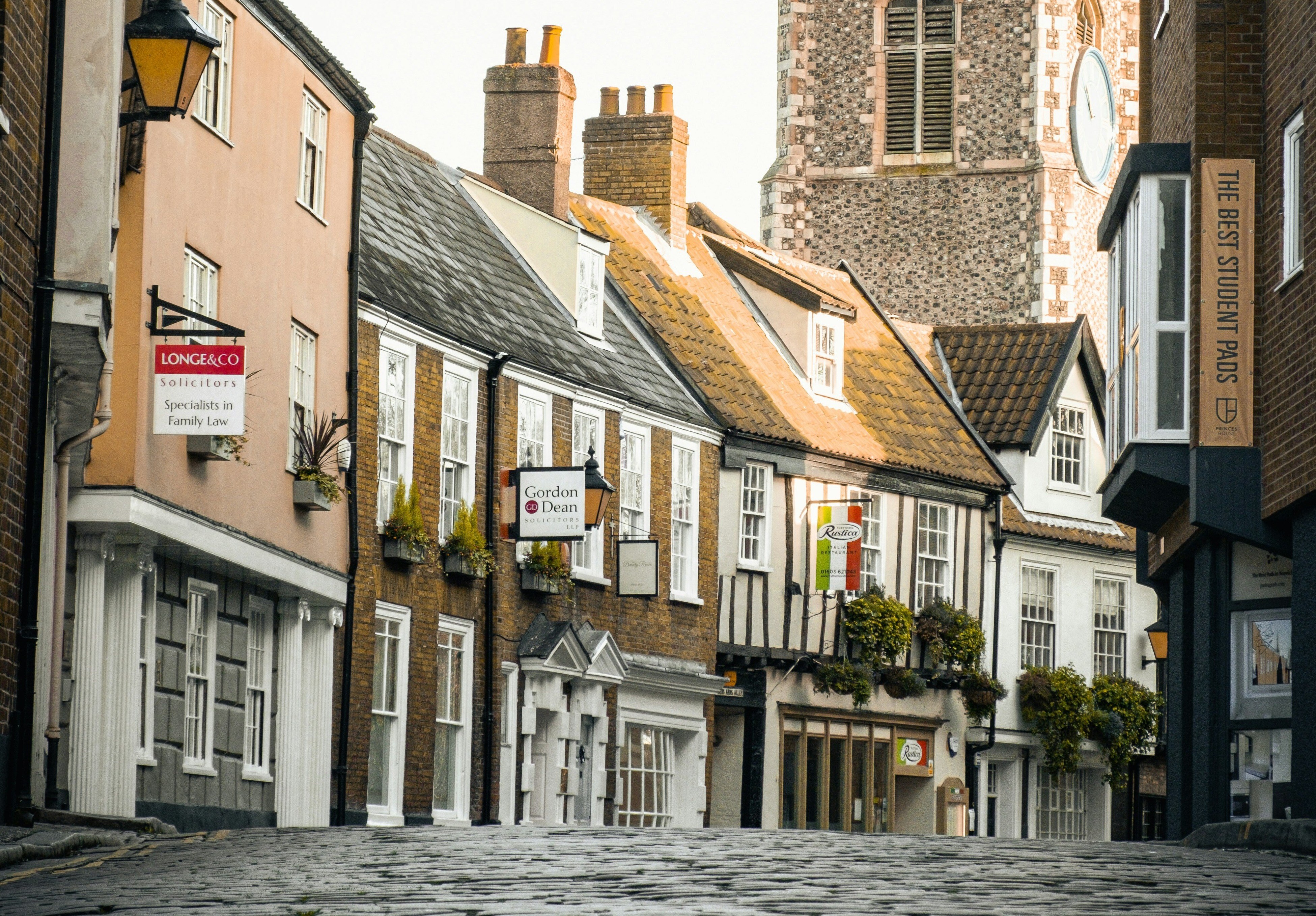 Norwich city cobbled streets and cute houses