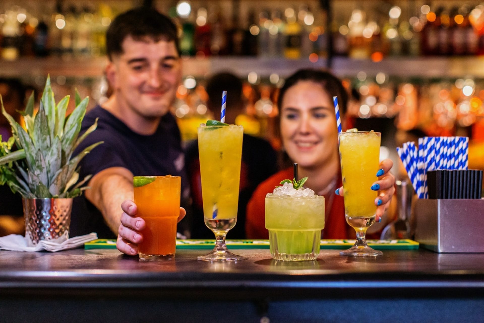 Bar Team Serving Cocktails Late Night Salford Quays