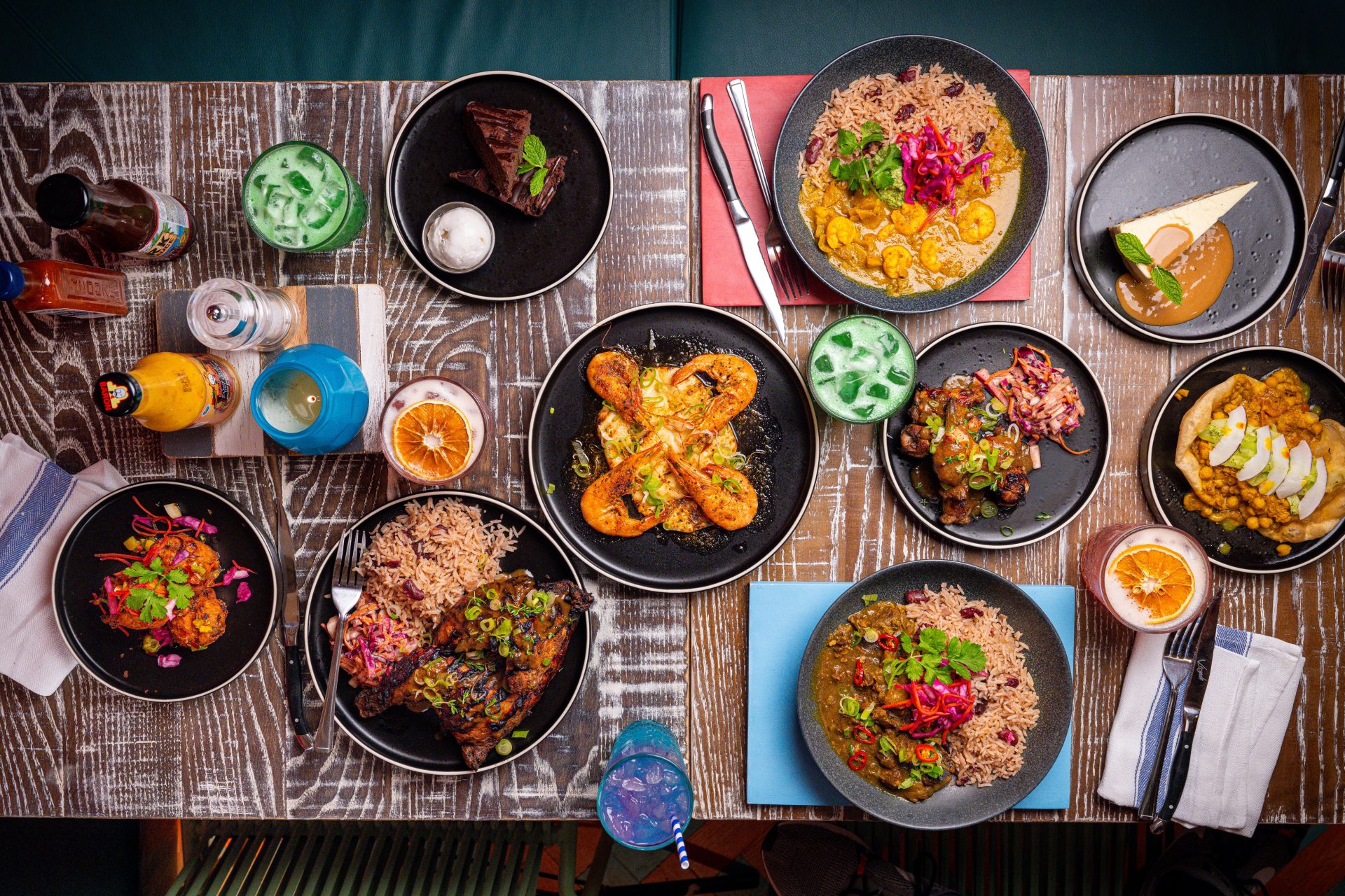 Food and Drinks Table Spread Top Down