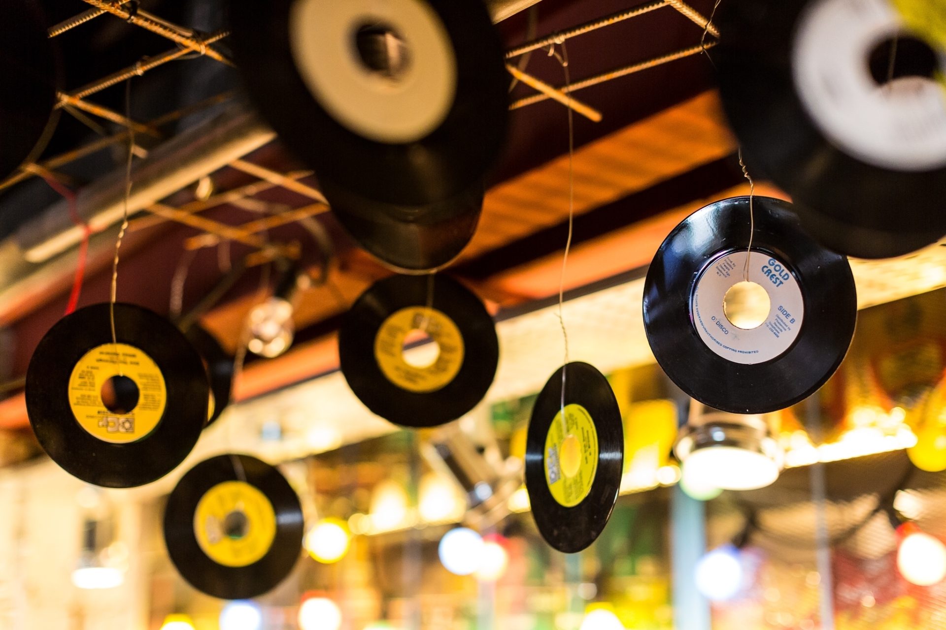 Turtle Bay Derby interior decor with hanging records