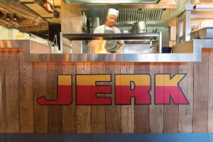 Bristol Broad Quay interior chef cooking jerk chicken
