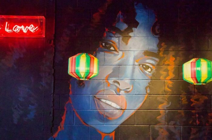 Colourful girl mural Turtle Bay interior